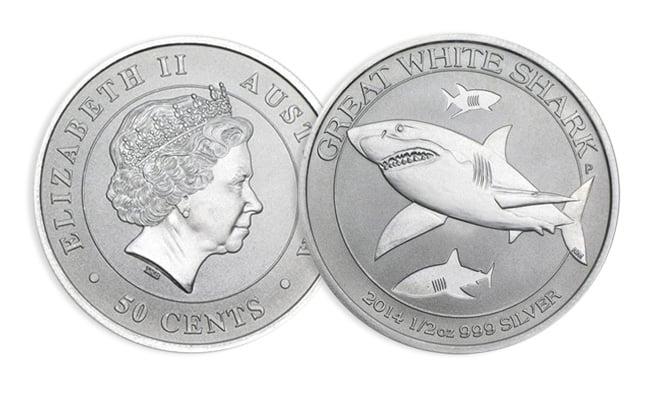 Exclu Achat Or et Argent : 1/2 once Requin Blanc Argent